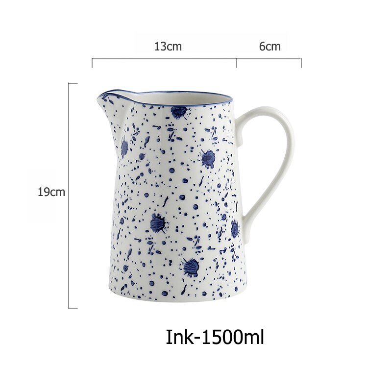 Pichet à eau en céramique bleu 1,5 l, bouteille de jus de thé au lait, Pot d&#39;eau de cuisine domestique, bouilloire, tasse, Pot d&#39;eau pour micro-ondes: Ink Jar