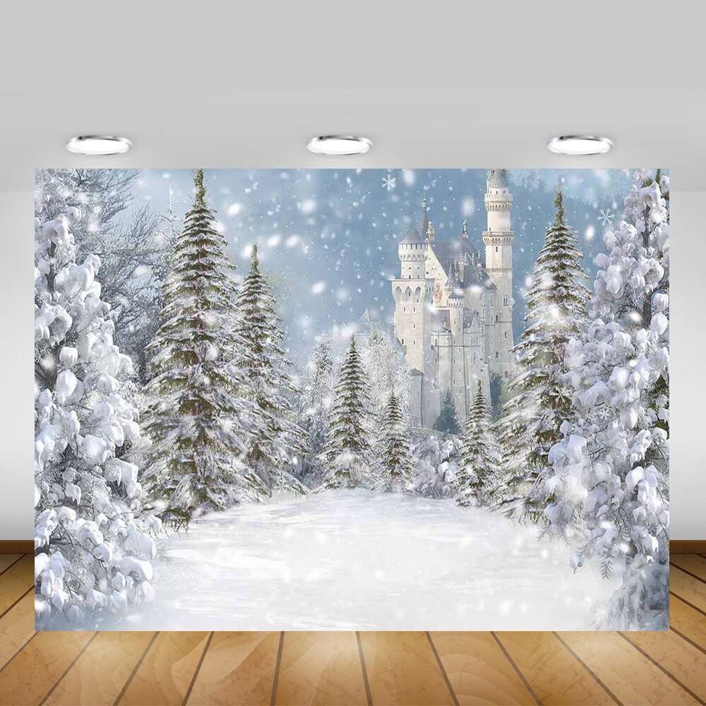 Sneeuwwitje Kasteel Fotografie Achtergrond Sneeuwvlok Vrolijk Kerstfeest Achtergrond Winter Wedding Bridal Shower Fotoshoot Props