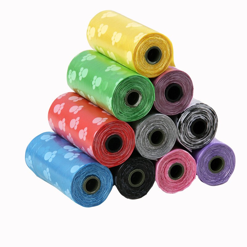 Bolsa de basura con estampado de pata para caca de perro, rollo de 15 bolsas, para residuos de mascotas, para exteriores, limpieza del hogar