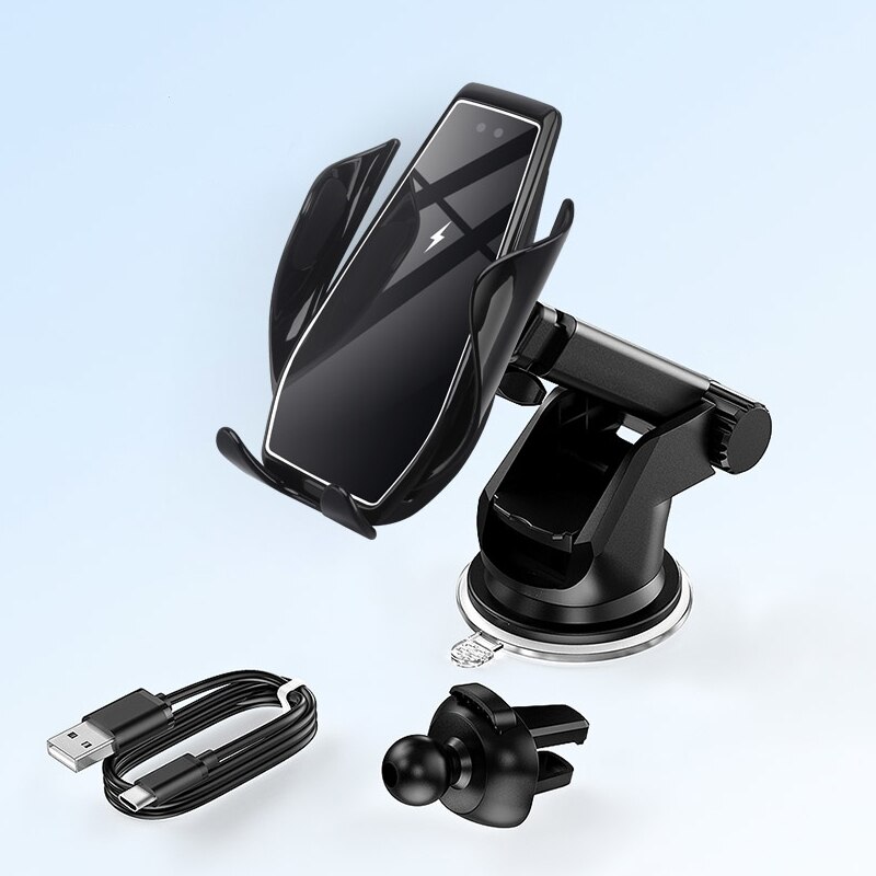 Cargador inalámbrico Qi con sujeción automática para coche, soporte de teléfono de carga rápida infrarroja, para iPhone 11 Pro, X, XR, XS, 8, Samsung S20, S10, 15W: Black 2 in 1