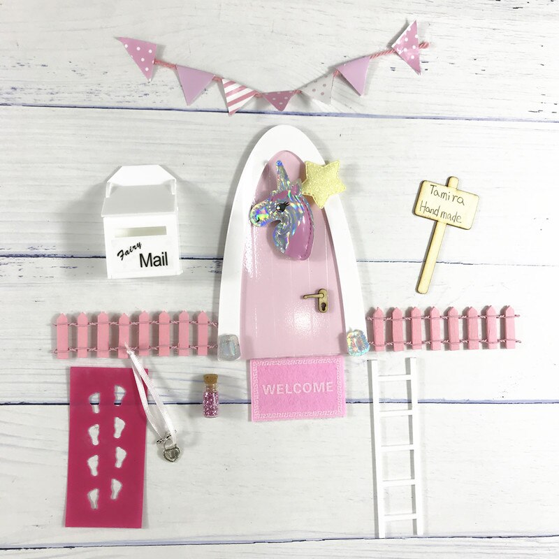 Hand Made pink Arch Fairy door great for girls miniature magic fairies tooth fairy door Set Dust Welcome Mat Feet Printer: unicorn door set