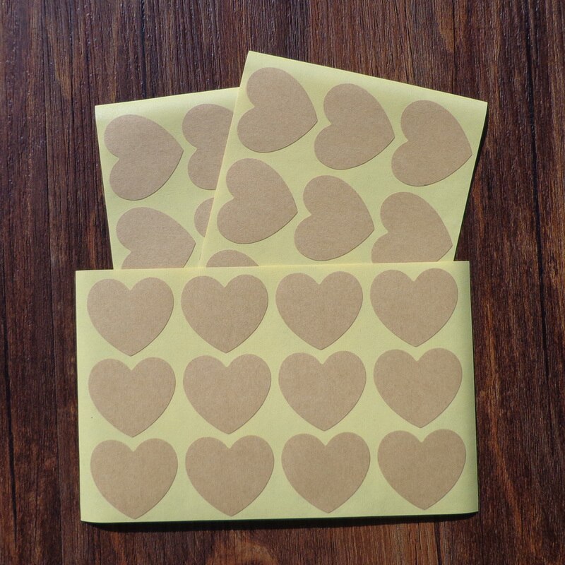 120pcs 3.5x3.5cm Heart Shape Blank Kraft Seal Sticker DIY Multifunction Paper Label DIY Self-adhesive Paper Sticker