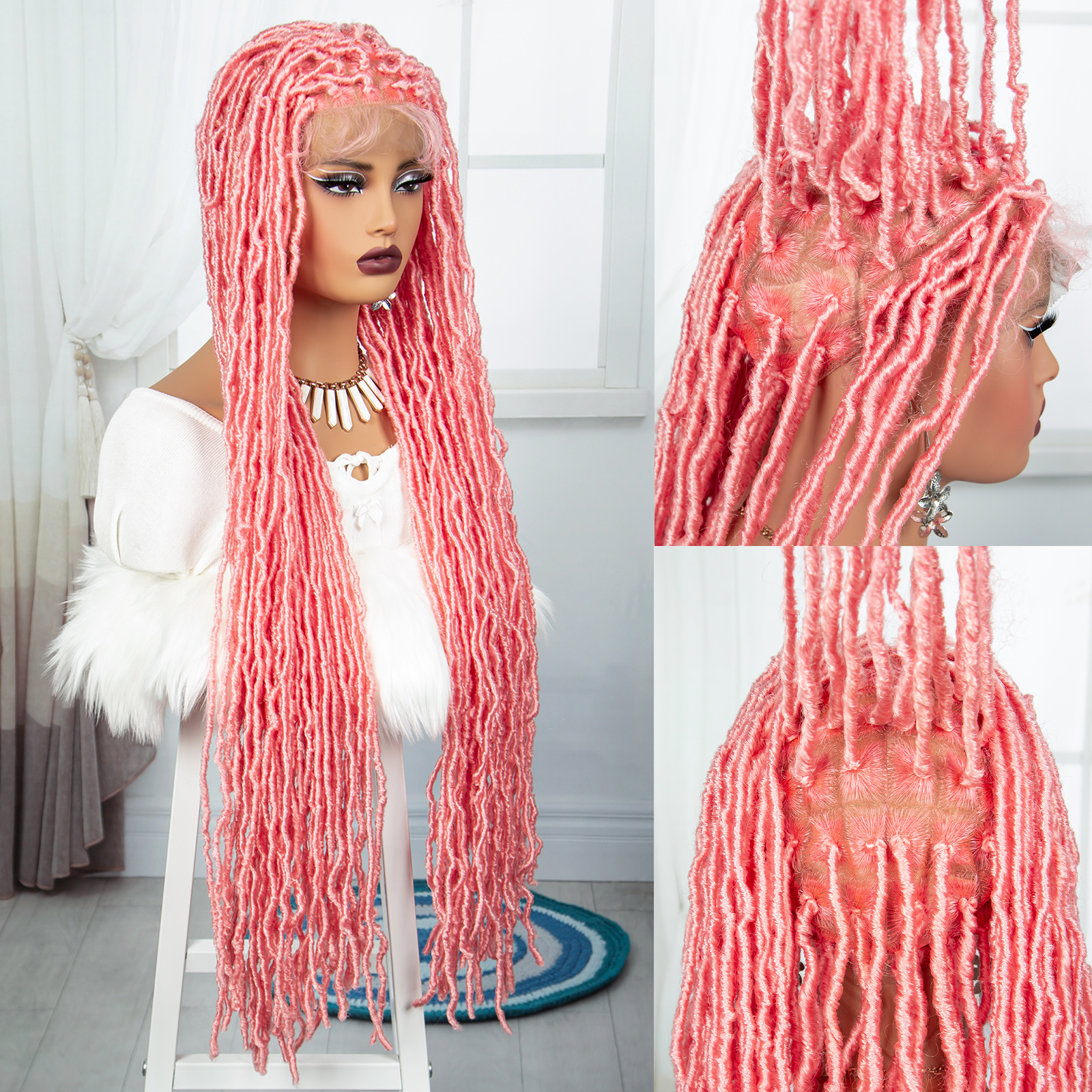 Pelucas trenzadas de caja roja, peluca trenzada de encaje completo, peluca con trenzas de ganchillo para mujer, peluca de encaje de 36 pulgadas, peluca trenzada trenzada sin nudos: #1