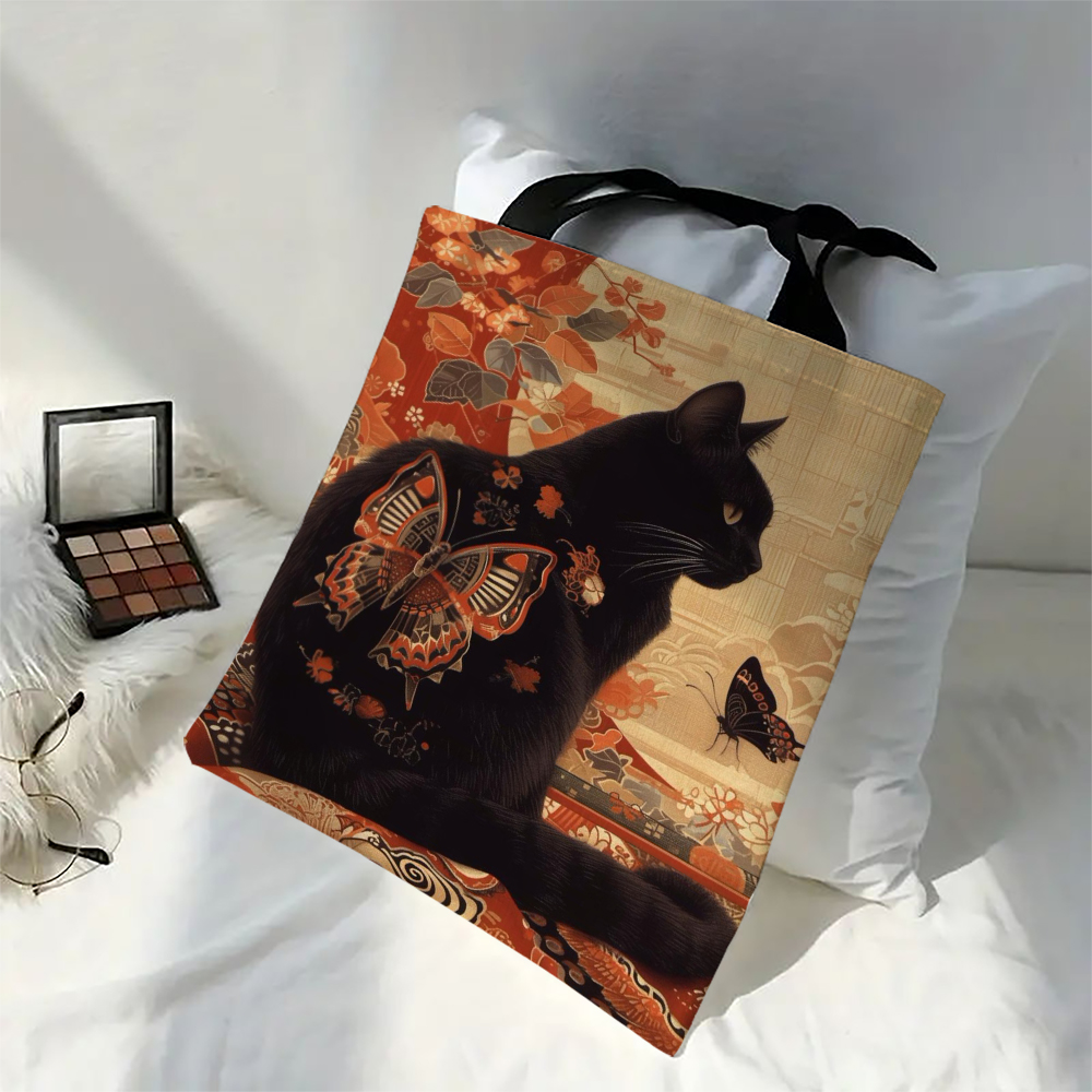 Sac fourre-tout classique chat noir et blanc avec imprimé chat, sac de plage de Shopping à bandoulière réutilisable pour femmes, sac de transport décontracté Durable