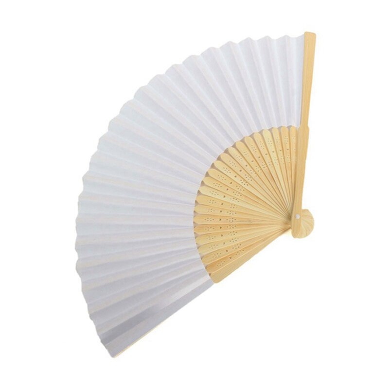 30 Pcs Vouwen Papier Hand Fan Custom Halloween Dames (Wit) & 100 Pack Folding Hand Fan Pouch Koord Organza Zakjes