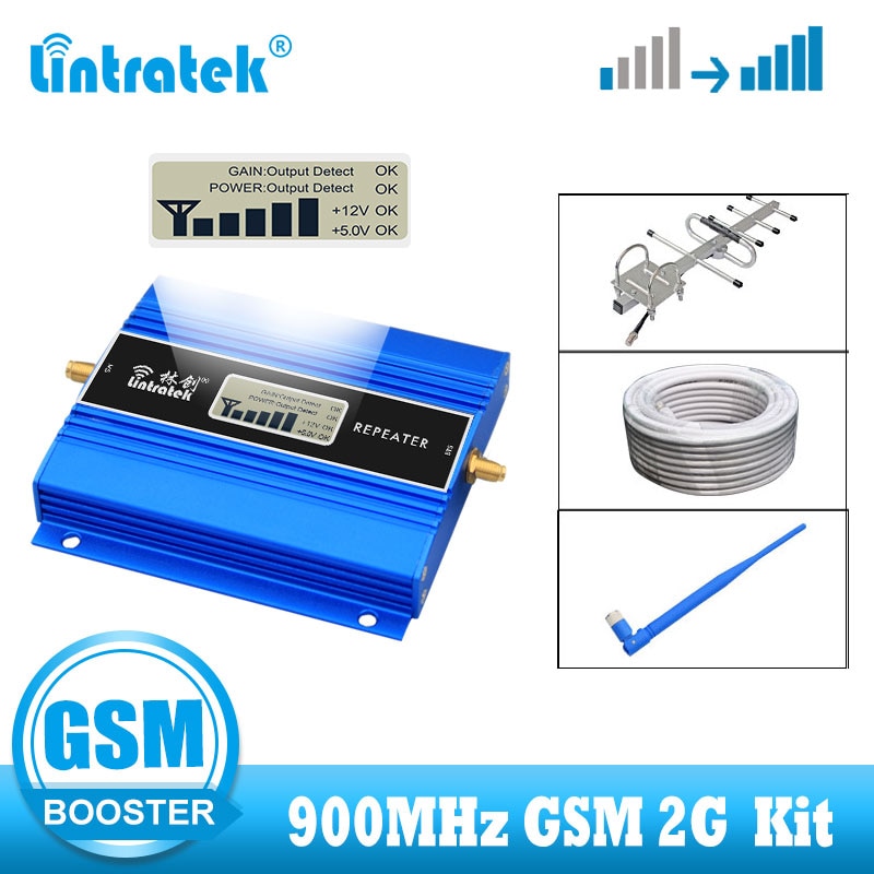 Lintratek celular amplificador repetidor gsm 2g 900mhz móvel sinal de comunicação amplificador gsm 900 impulsionador yagi antena kit novo