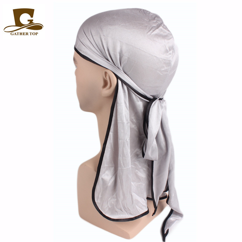 Unisex hombres mujeres satén transpirable Bandana sombrero sedoso Durag doo du trapo diadema de cola larga