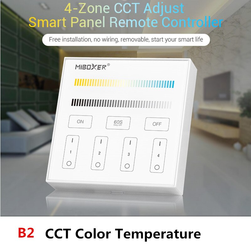 MiBoxer B0 B1 B2 B3 B4 B8 Smart Panel Remote Controller 4-Zone/8-Zone Brightness Dimming/CCT Adjust/RGB/RGBW Panel Controller: B2