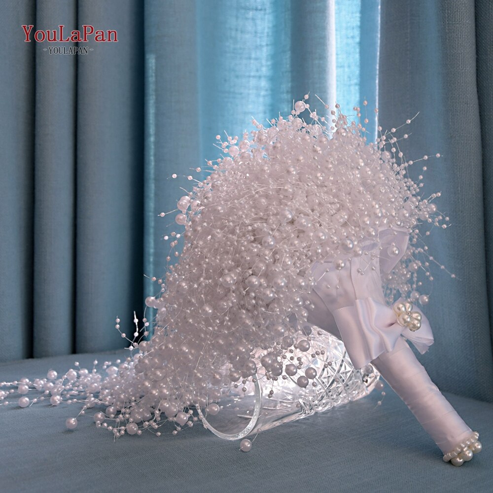 YouLaPan F24 Wedding Bouquet with Pearl Wedding Flowers Bridal Bouquets Bride Bouquet White Ivory Bridal Bouquet