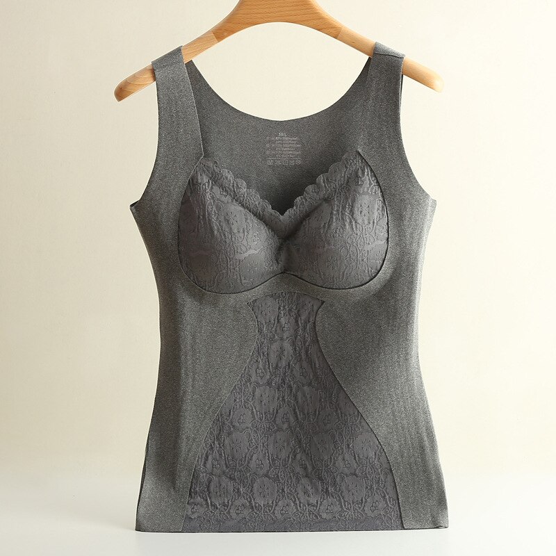 Thermal Underwear Women Fall/winter Wear With Chest Pad Lace Wide-shoulder Vest &amp; Polyester Fiber Velvet Heating &amp; Warm Vest: C / M I L