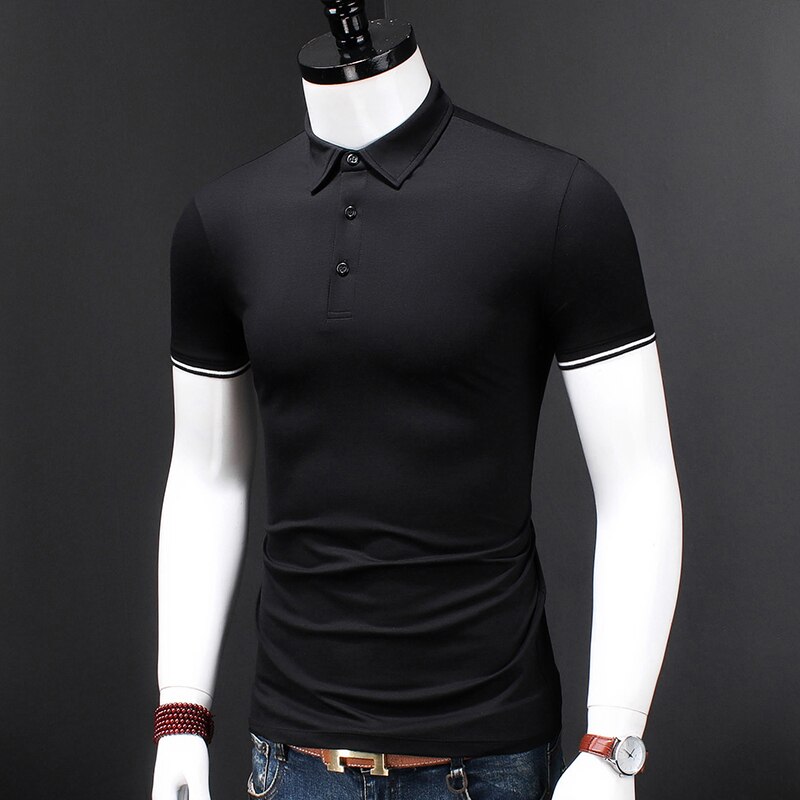 Casual Shirt Men Business Short Sleeve Black Slim Mercerized Cotton Modal Boss Polo Shirts Plus Size Clothing