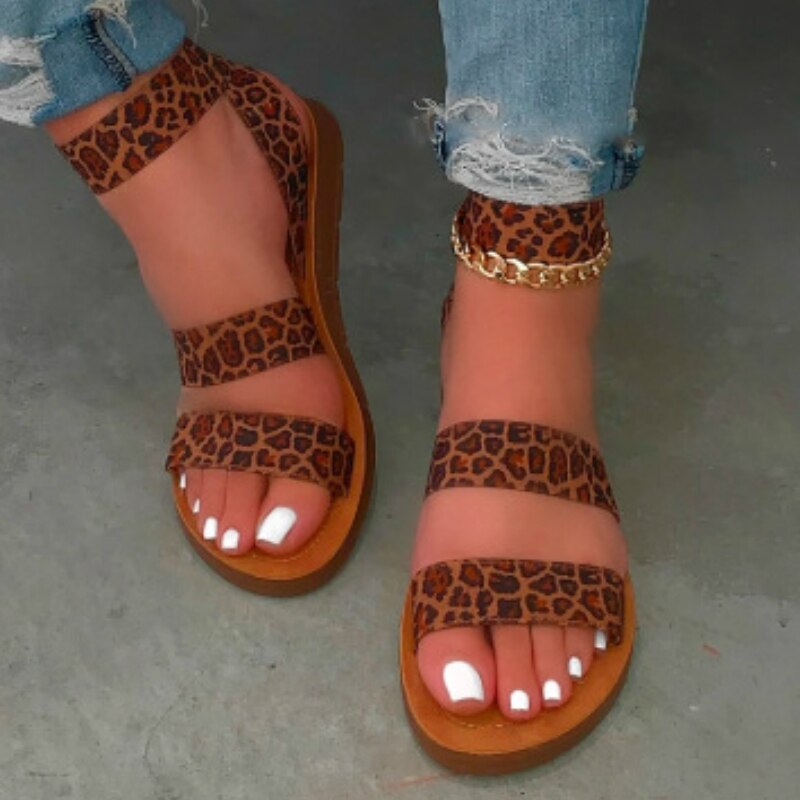 Platte Sandalen Voor Vrouwen Cross Tie Enkelbandje Gestreepte Leapard Elastische Band Casual Outdoor Beach Party Vrouwelijke Dames Schoenen