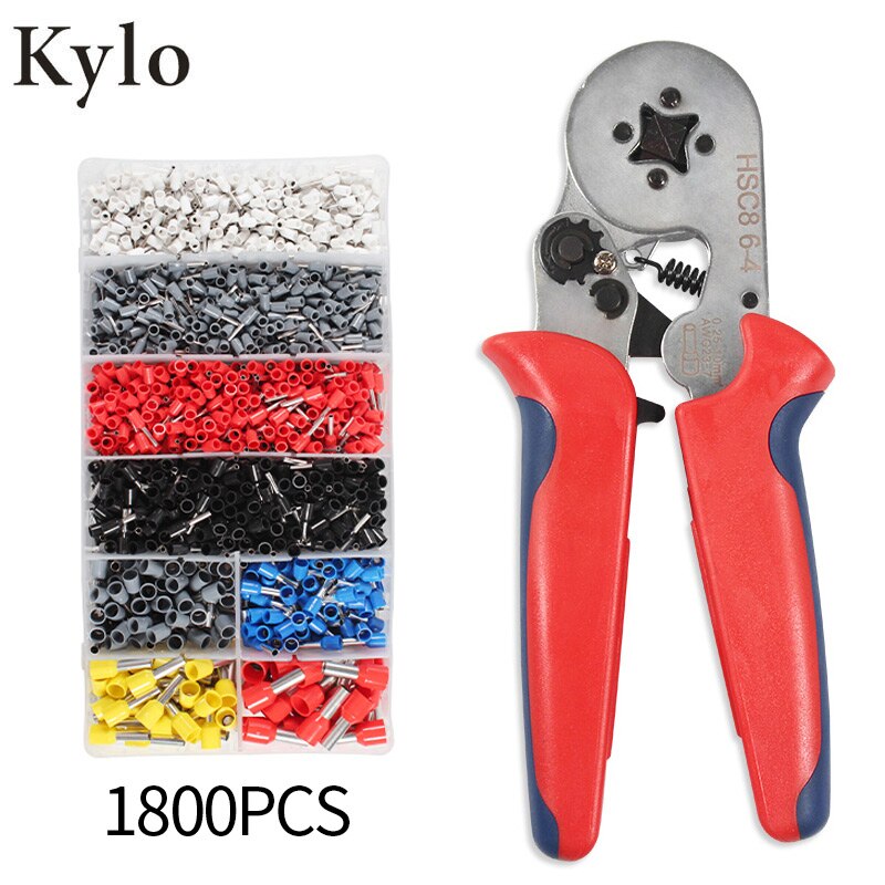 Self-Adjustable Crimping Plier + Crimping Terminals Connector Sets 0.25-10mm2 Wire Cable Press Pliers Ratchat Wire Crimping Tool: HSC8 6-4B 1800kit
