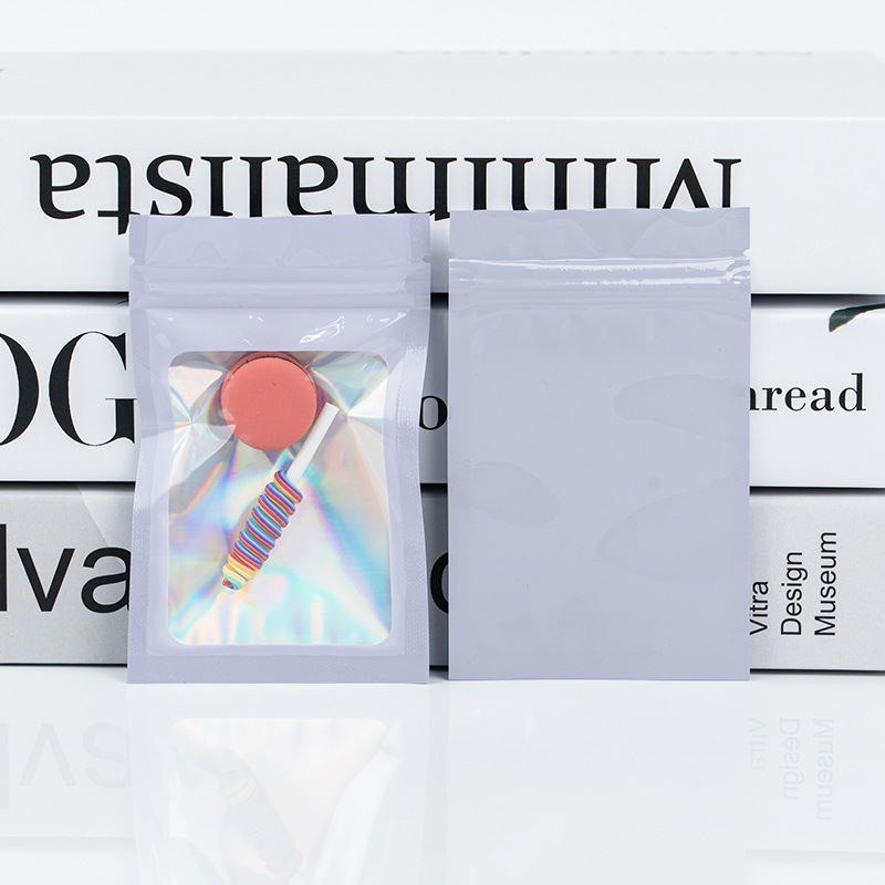 100 szt. Kolorowe Czarne Holograficzne Torebki Mylarowe Samozamykające z Zamkiem Błyskawicznym i Okienkiem, Plastikowe, Zapobiegające Nieprzyjemnym Zapachom: Różowy