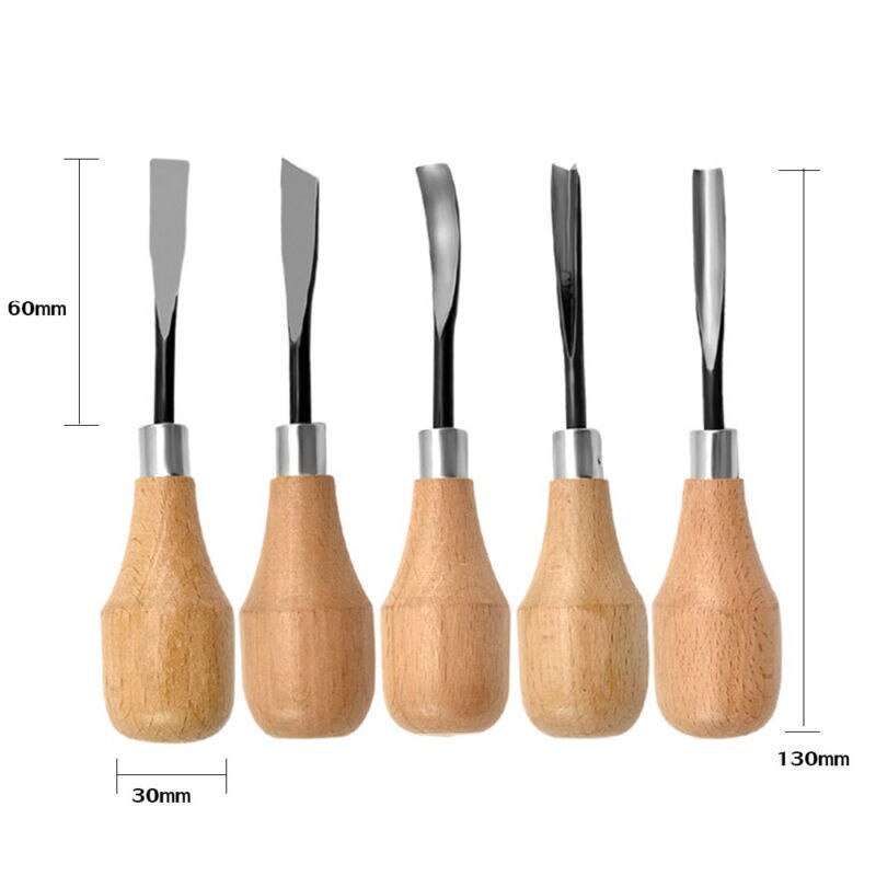 5Pcs Wood Carving Hand Chisels Tools Set Woodworking Gouges Lather