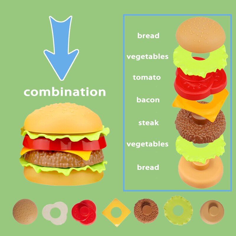 Juguetes de comida de imitación para niños, casa de juego para bebés, hamburguesa, perro , patatas fritas, juego de cocina de juguete, juguetes educativos de comida rápida