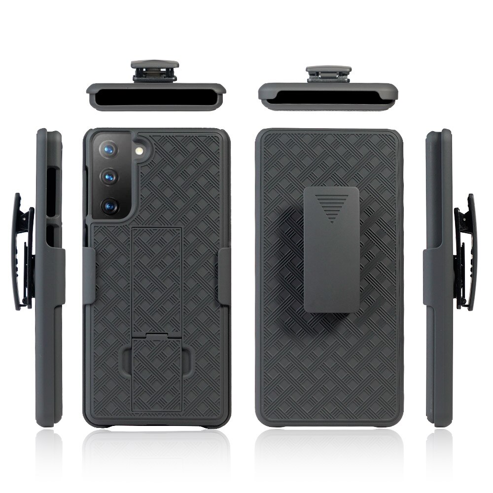 Geweven 2 In 1 Hybrid Hard Shell Holster Combo Case Met Kickstand &amp; Belt Clip Voor Samsung Galaxy S21: Default Title