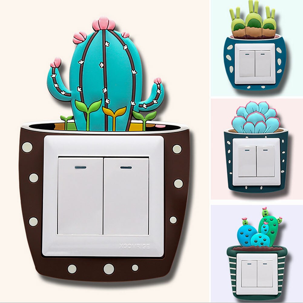 Siliconen Aan-uit Schakelaar Stickers 3D Cactus Fluorescerende Behang Kids Lichtgevende Lichtschakelaar Outlet Muurstickers Home Decorations