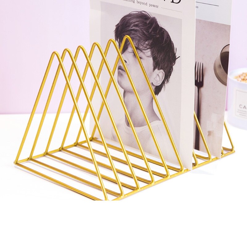 Metal Iron Storage LP Record Rack Triangle Shaped Book Magzine Holder Multifunction Desk Record Home Office Organizer