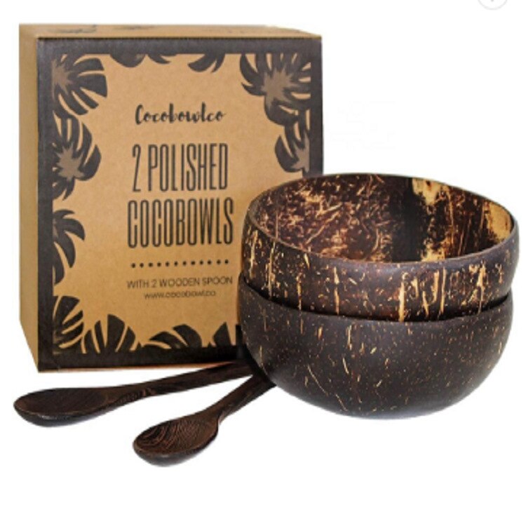 International Natural Natural Coconut Bowl, Coconut Spoon, Coconut Fork, Coconut Knife, Craft Decoration, for Food