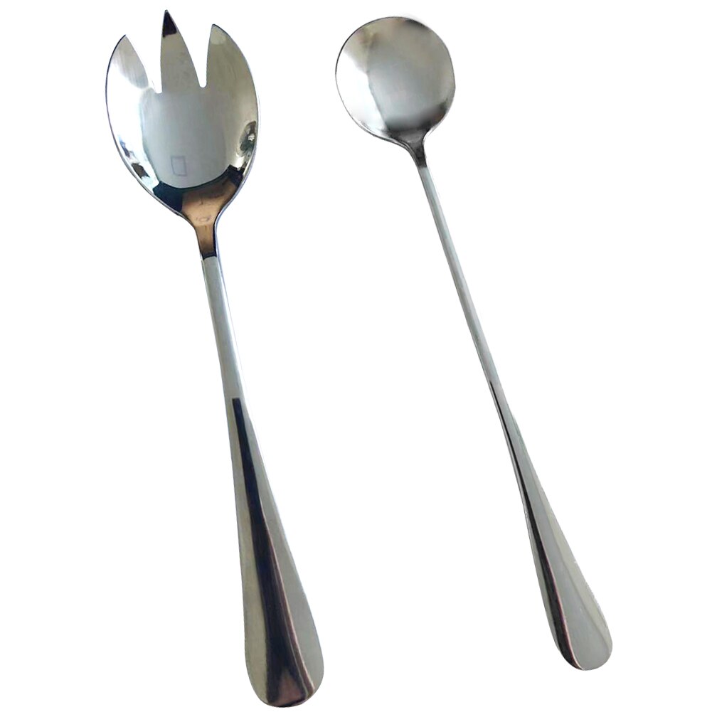 2pcs Restaurant Kitchen Utensils Hotel Supplies Salad Servers Stainless Steel Tableware Cutlery Fork And Spoon Flatware