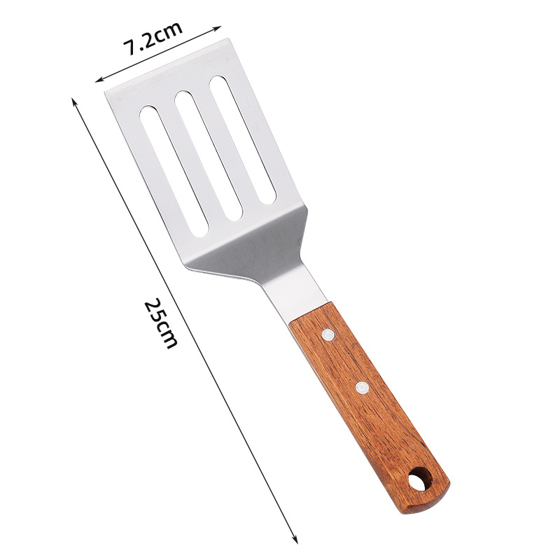 Spatule de cuisson avec manche en bois en acier inoxydable, pelle à frire pour Steak et crêpes, grattoir Teppanyaki, outil de Barbecue, accessoires de cuisine: vert clair