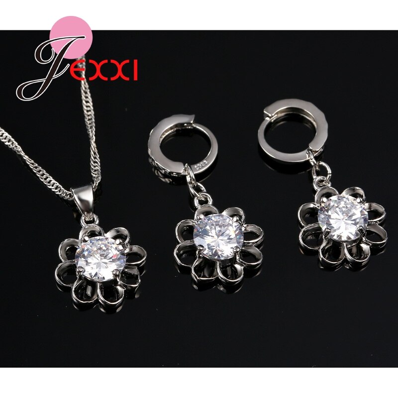 Retro Style Hollow Out Flower Ketting Oorbellen Voor Wedding 925 Sterling Zilver Oostenrijkse Crystal Sieraden Sets Vrouwen