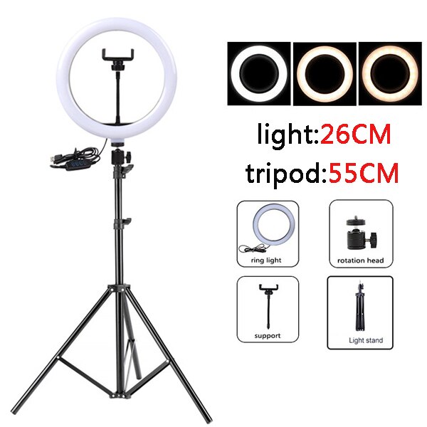 Ring Light Phone Ringlight with Stand Led Telephone Ringlamp Tripod Circle Ringht Right Light Selfie Ring Lamp for Photo Shoot: White