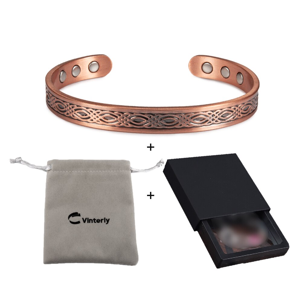 Bracelet magnétique en cuivre véritable pour femmes, ajustable, Vintage, Viking, en cuivre pur, manchette magnétique: bag box