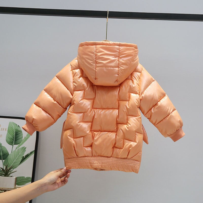 Abrigos de invierno para niñas, chaqueta de Color caramelo, Parkas cálidas para niños, chaqueta con capucha, prendas de vestir para niños pequeños, ropa a prueba de viento: Naranja / 3 años