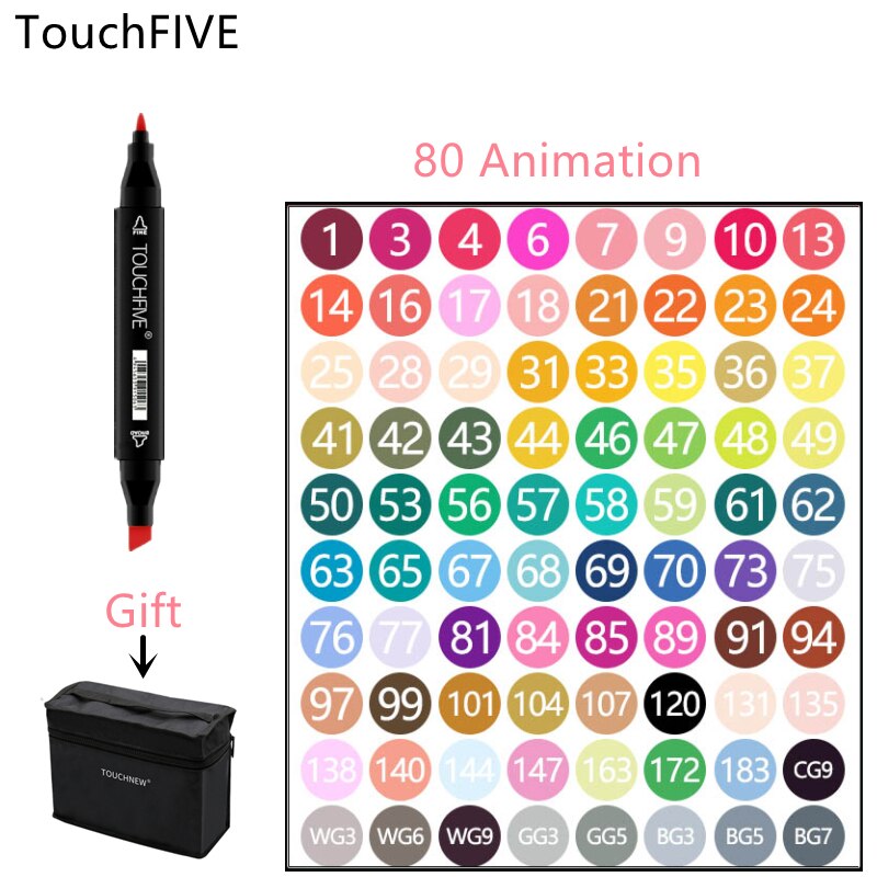 TouchFIVE-rotuladores de fieltro con Alcohol, bolígrafos de doble punta permanente para artista, suministros escolares de arte, marcadores para bocetos de Manga, 30/40/60/80: 80 Color Animation
