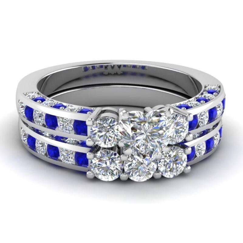 Parringar - män& #39 ; s 8mm blå rostfria stee ring dam & #39 ;s blå ring 2.0ct hjärta kristall bröllopsförlovningssmycken
