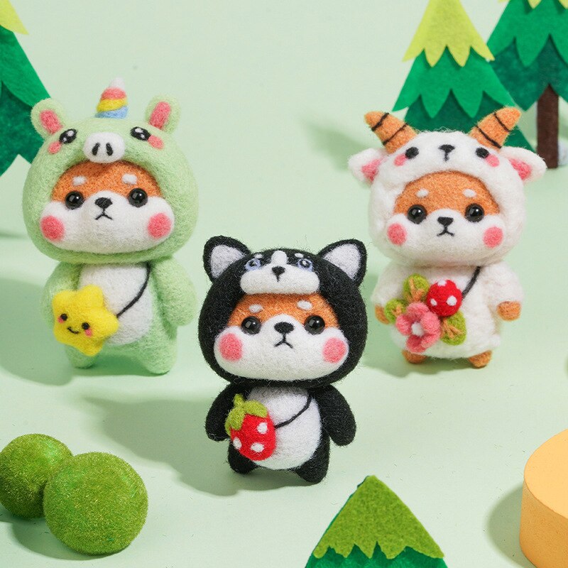 Poupée Animal en feutre de laine, jouet cochon Rat lapin serpent tigre Shiba Inu Dragon singe, Kit de feutrage à l&#39;aiguille en laine, bricolage Non fini