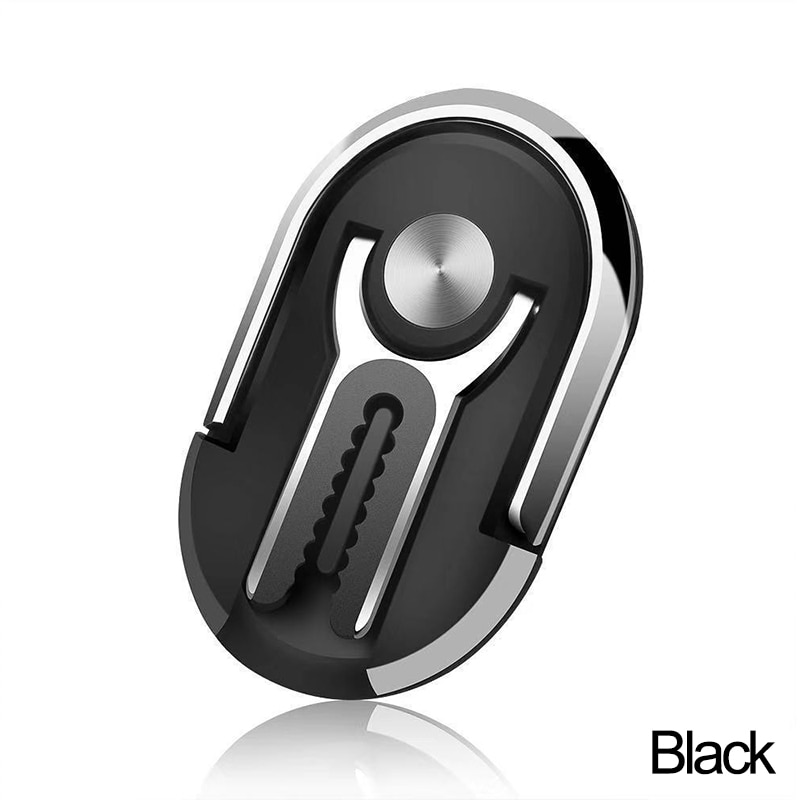 Magnetic rotabl mobile phone holder stand for iPhone Samsung Car Metal finger ring phone stand bracket car phone holder bracket: B-Black