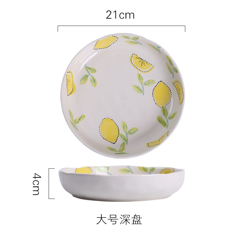 Citron glasur farve tallerken keramisk service rundt fad japansk husholdning rund rektangulær morgenmad kage frugt salat pasta: Hvid