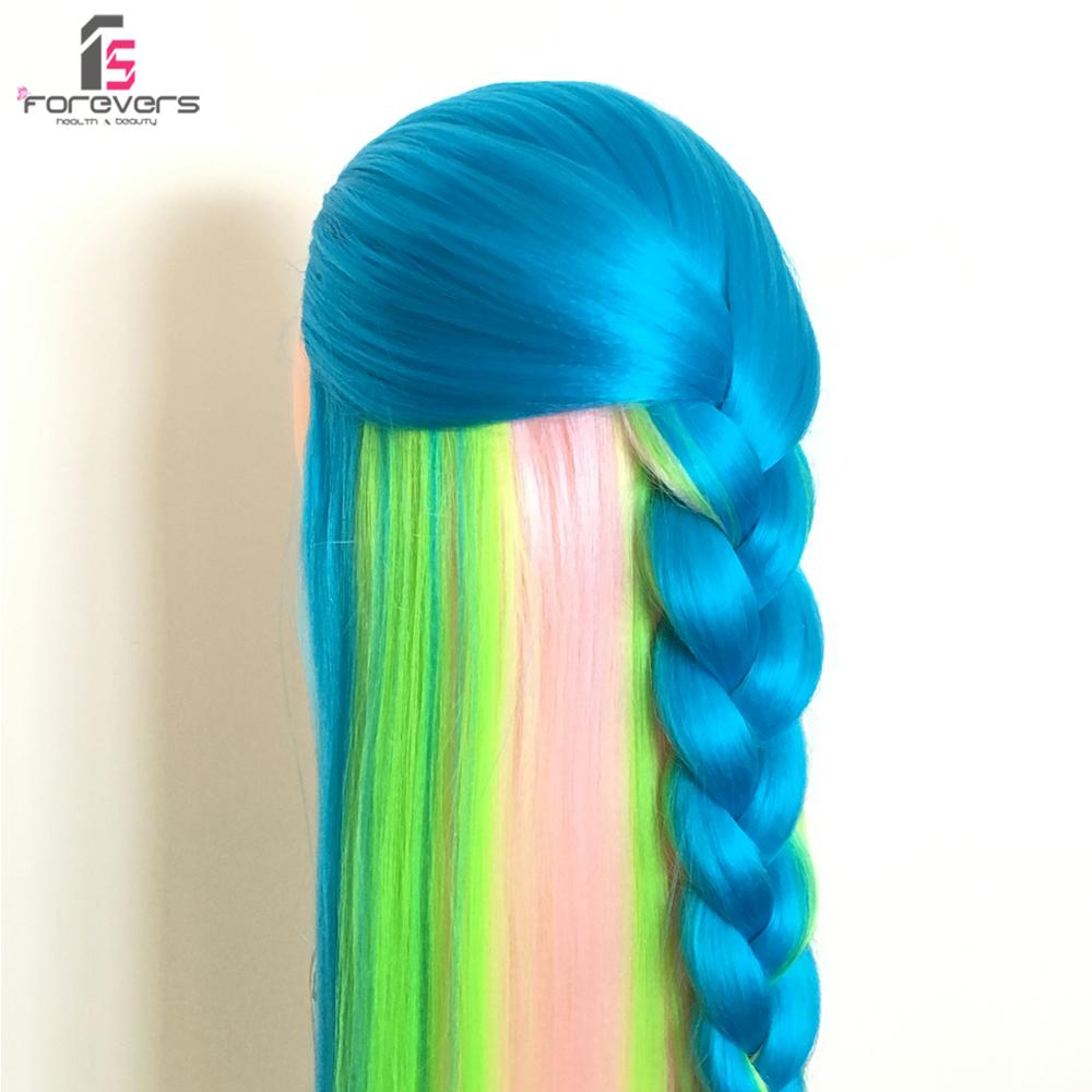 22” Salon Hairdressing Colorful Long Hair Mannequin Doll Training Head Blue Green + Free Clamp