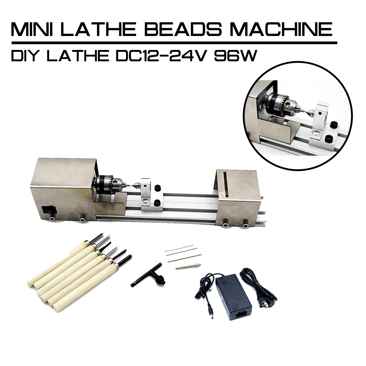 Mini Drehmaschine Perlen Maschine DC12-24V 96W Holz DIY Drehmaschine Standard einstellen mit Energie Carving Cutter Holz Drehmaschine Edelstahl fallen