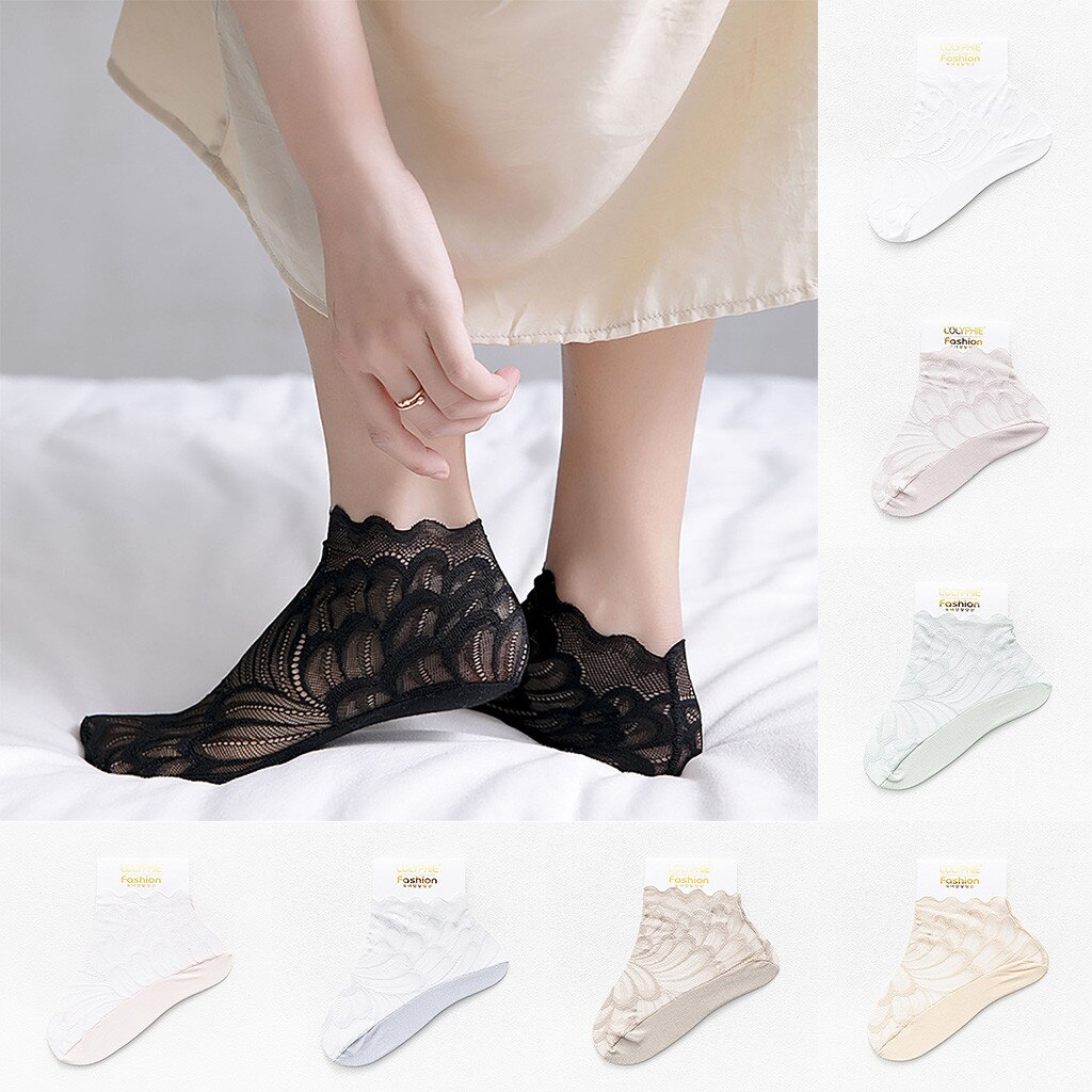 Summer Breathable Socks Thin Black Lace Women Transparent Tulle Flower Socks Ankle Short Female Dress Hosiery