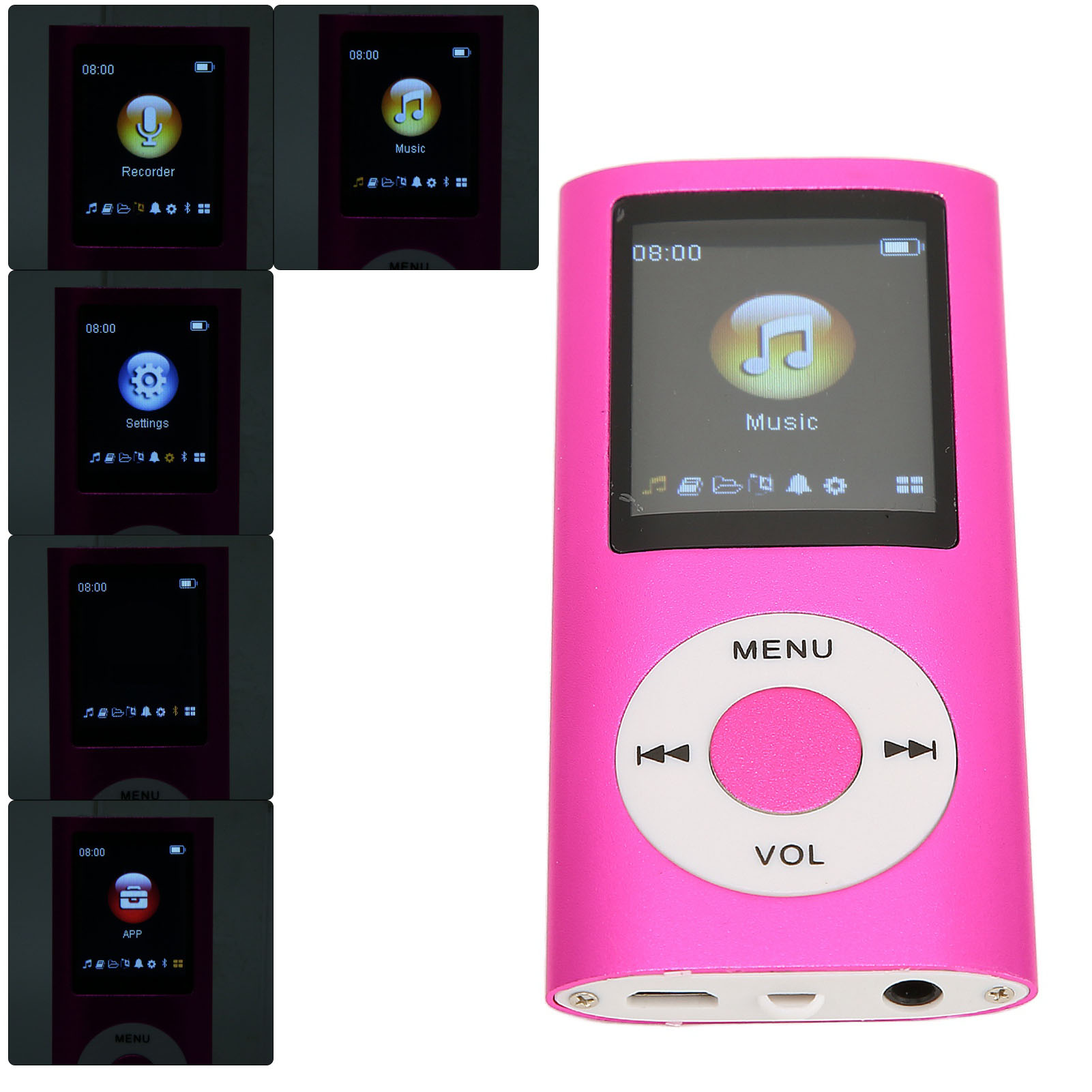 LCD Player MP3 Player 1.8in Player Support Memory Card Ultra Thin LCD MP3 Player with Bluetooth for Students Running Walking