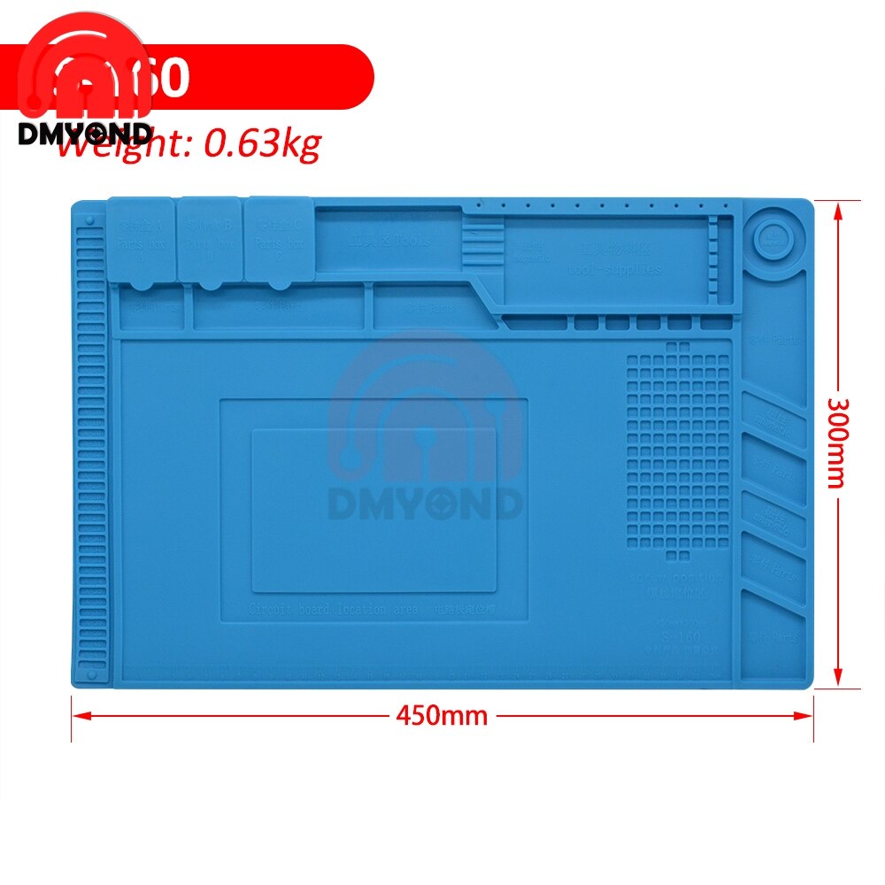 ESD Heat Insulation Working Mat Heat-resistant BGA Soldering Station Repair Insulation Pad Silicone Pad Maintenance Platform: S-160