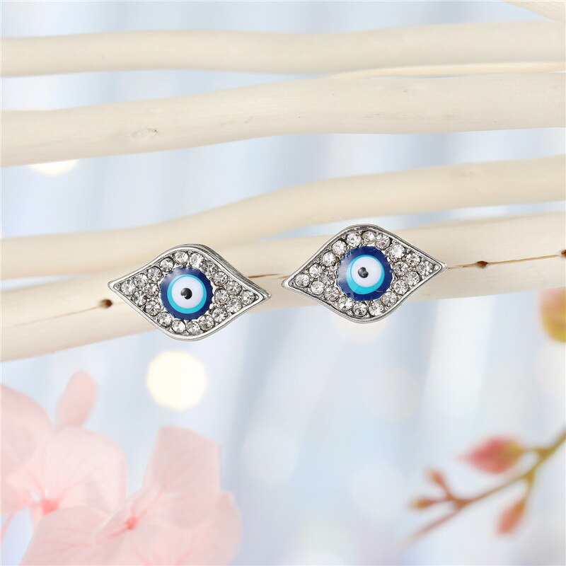 Pendientes pequeños de cristal estilo turco para mujer, aretes pequeños, Estilo Vintage, bohemio, con diamantes de imitación, Ojo de sol redondo, E667, 1 par