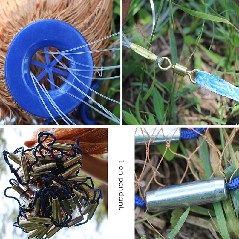 Lawaia Cast Network With Steel Pendant Braided line Hand Throw Fishing Net with Big Plastic Blue Ring Network Tackle for Fishing