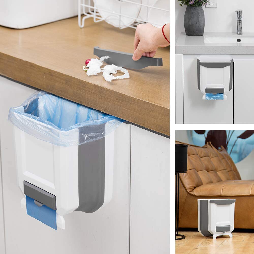 Door Hanging Trash Holder Foldable Garbage Bin Can Rubbish Container Garbage Basket Kitchen Storage Multipurpose Waste Bin