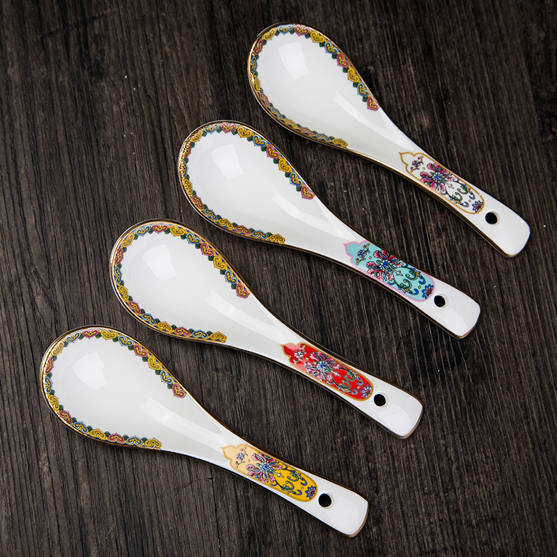 2 Stks/partij Chinese Stijl Keramische Lepel Thuis Servies Soeplepels Keuken Accessoires Tool Emaille Paleis Rijst Scoop Servies