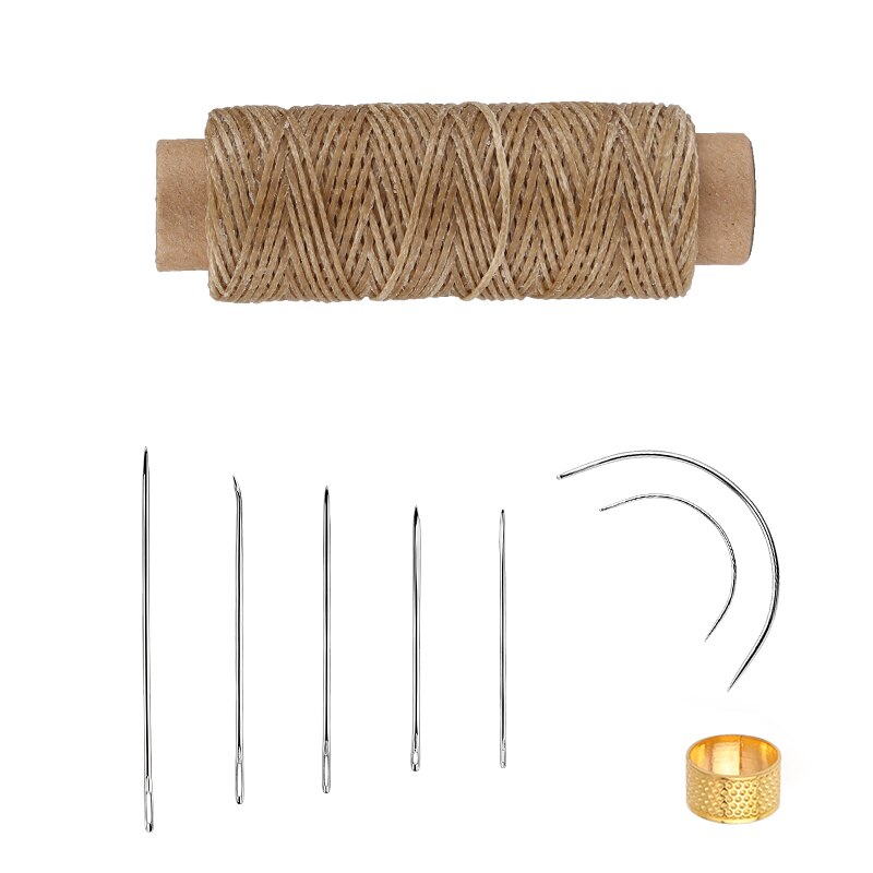 9 PCS Leather Sewing Kit With Multiple Colour Waxed Thread Golden Thimble And Leather Stitching Needles For DIY Leather Craft: Type1