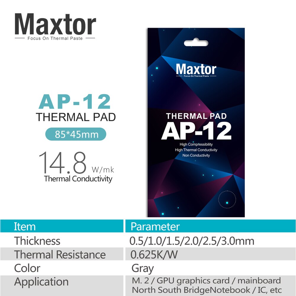Maxtor AP-12-almohadilla de silicona de alta conductividad térmica, disipación de calor, enfriamiento de CPU/GPU, placa base, almohadilla de Grasa de silicona