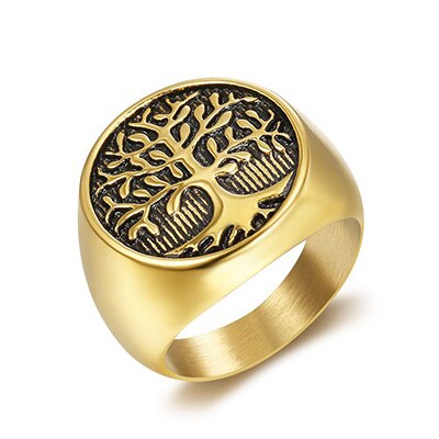 CFBulongs Beier Viking ring 316l Stainless Steel nose viking life Tree Amulet stylish Odin scandinavian Men Ring Jewely: 9 / Gold
