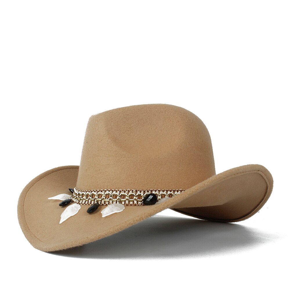 Kvinder uld hule vestlige cowboy hat dame tasseloutblack cowgirl sombrero hombre jazz cap: Khaki