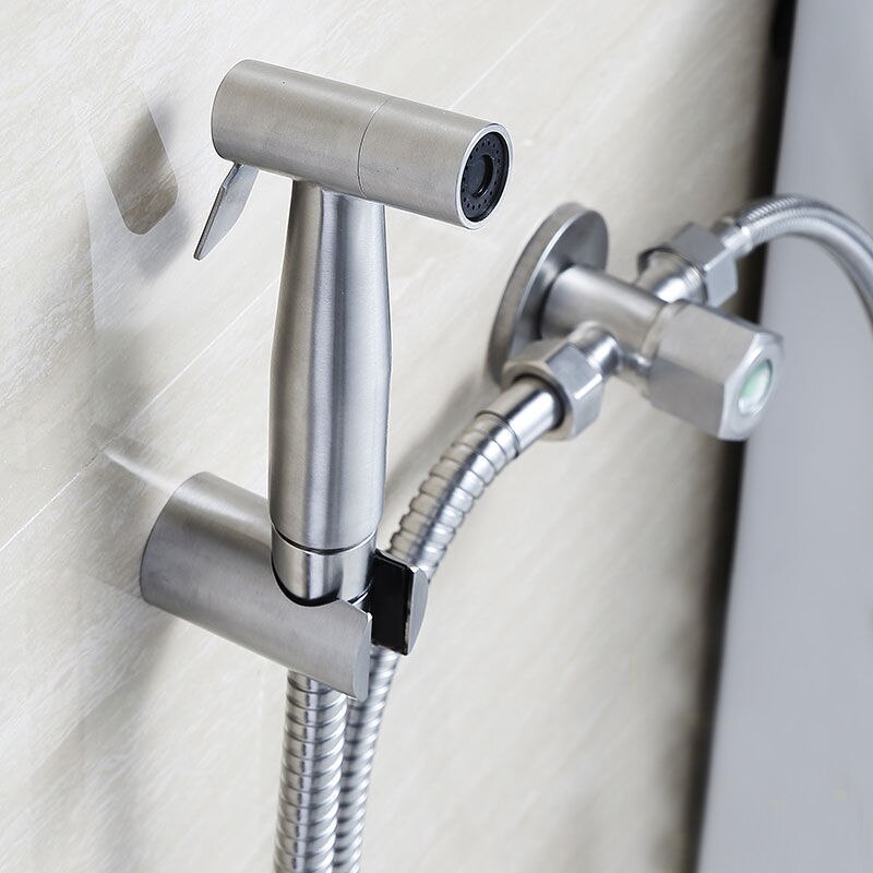 Sølv håndholdt toilet sprøjte rustfrit stål sprøjtesæt bidet spray til toilet til brusersprøjte væg eller toilet