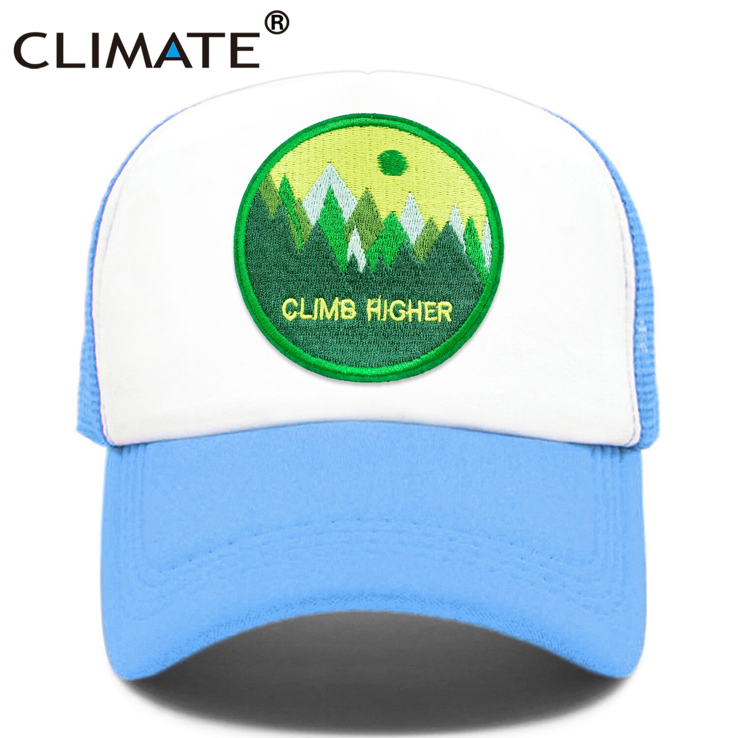 CLIMATE CLIMB HIGH Cap Climber Outdoor Sport Trucker Cap Green Outdoors Forest Hat Cap Cool Summer Mesh Cap for Men Women: sky blue